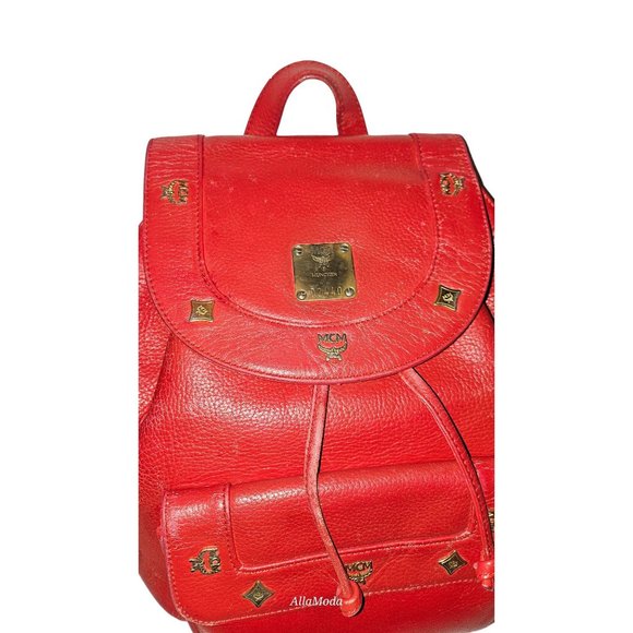 MCM vintage red leather backpack with gold hardware - Picture 16 of 16